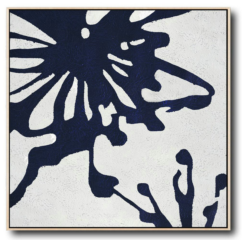Large Abstract Art Handmade Acrylic Painting,Hand Painted Navy Minimalist Painting On Canvas,Original Art